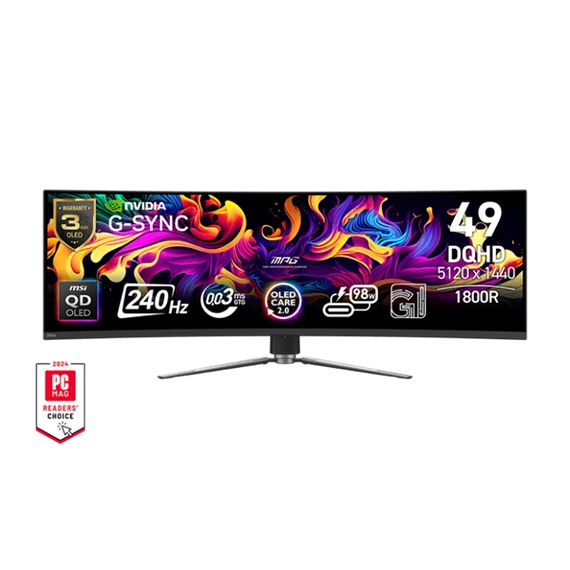 MSI Monitor GAMING MPG 491CQPX QD-OLED Ívelt 49" 5120x1440, 32:9, 1800R, 0,03ms, 240Hz, 2x HDMI, DP, USB-C, Black