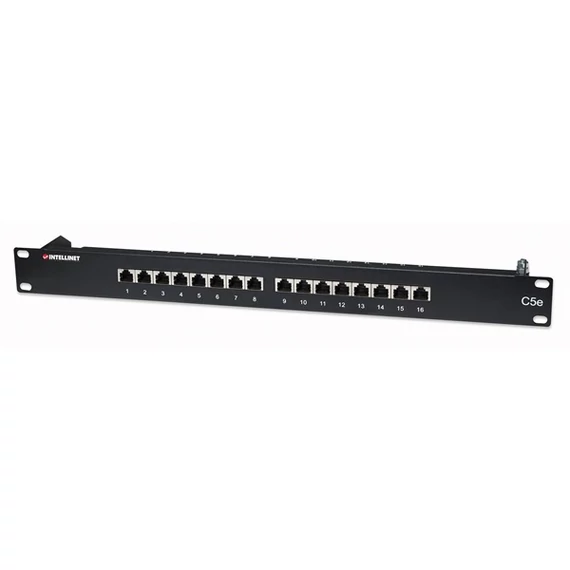 Manhattan Patch panel - CAT5e FTP árnyékolt patch panel, 16 portos, 1U, Fekete