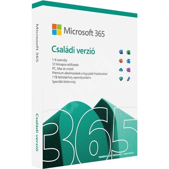 Microsoft Office csomag - Office 365 Family (6GQ-01585, 32/64bit, magyar, 1-6 felhasználó - 1évre)