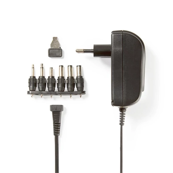 Nedis ACPA002 univerzális hálózati adapter, állítható 3V-12V, 1,5A, 1,8m, 6 cserélhetó fej, fekete