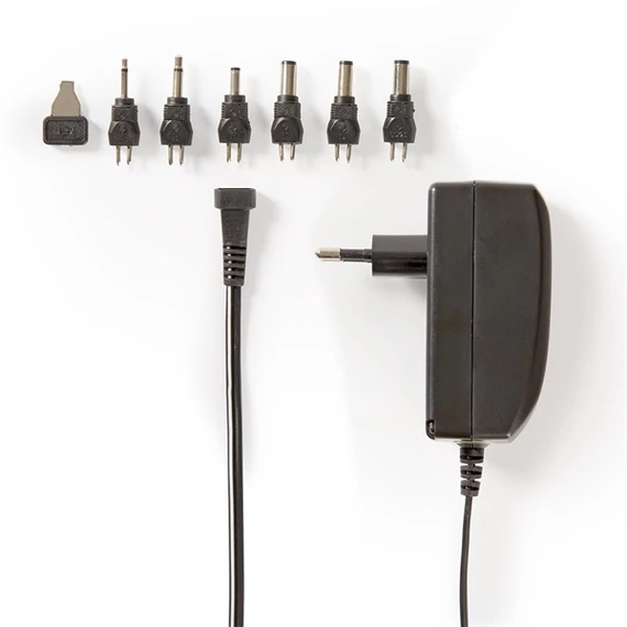 Nedis ACPA003 univerzális hálózati adapter, állítható 9V-24V, 1,8m, 24W, 6 cserélhető adapter fej, fekete