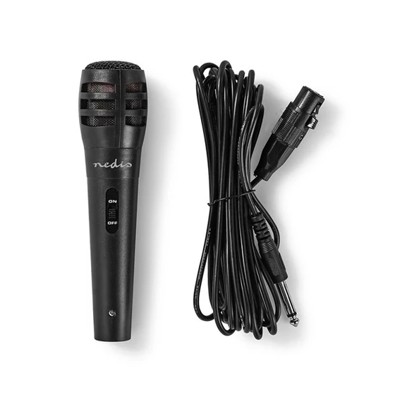 Nedis MPWD15BK dinamikus mikrofon, 5m levehető kábel, 80Hz-12kHz,  600 Omh, 75dB, utazó tok, integrált kapcsoló