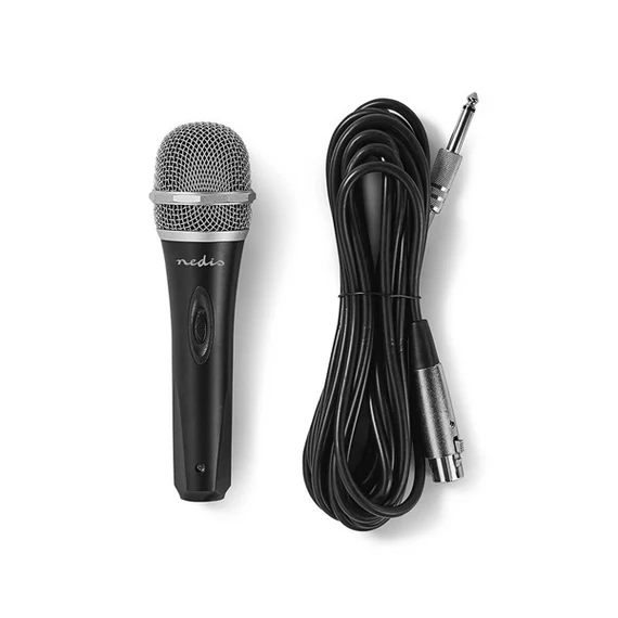 Nedis MPWD50BK dinamikus mikrofon, 5m levehető kábel, 50Hz-15kHz,  600 Omh, 72dB, utazó tok, integrált kapcsoló, fekete