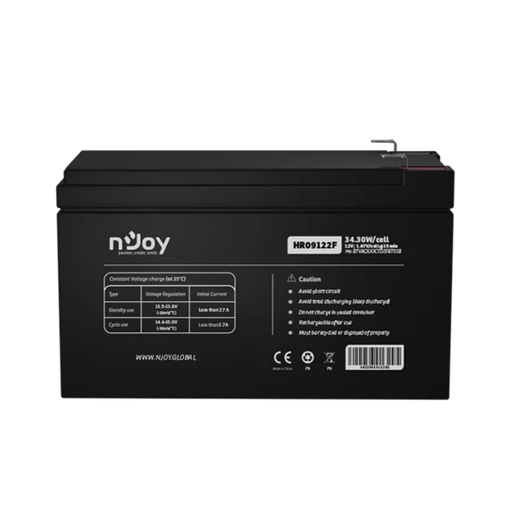 NJOY Szünetmentes akkumulátor - HR09122F (12V/9Ah, High Rate Discharge,  Long-life, T2/F2, zárt, gondozás mentes, AGM)