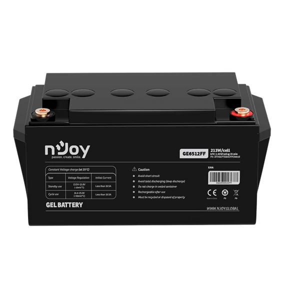NJOY akkumulátor - GE6512FF (12V/65Ah, T6, zárt, gondozás mentes, GEL)