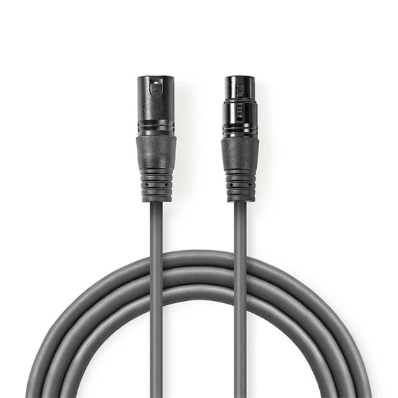 Nedis COTH15012GY15 DMX adapter kábel, XLR 3 tűs dugó, XLR 3 tűs anya,  Nikkelezett, 1,5 m,  kerek, PVC, Sötétszürke