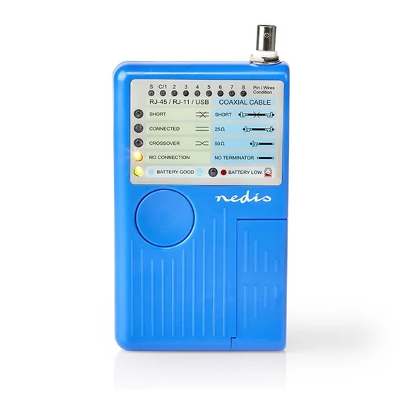 Nedis NWCTM100BU LAN kábel teszter RJ45, RJ11, BNC és USB AB