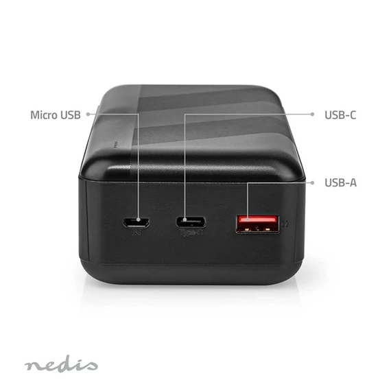 Nedis UPBKPD30000BK hordozható külső akkumulátor, powerbank 30000mAh