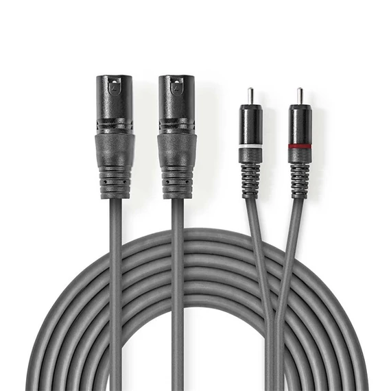 Nedis COTH15210GY30 félprofi XLR audio kábel, 2x XLR 3 tűs dugó - 2x RCA dugó, 3m