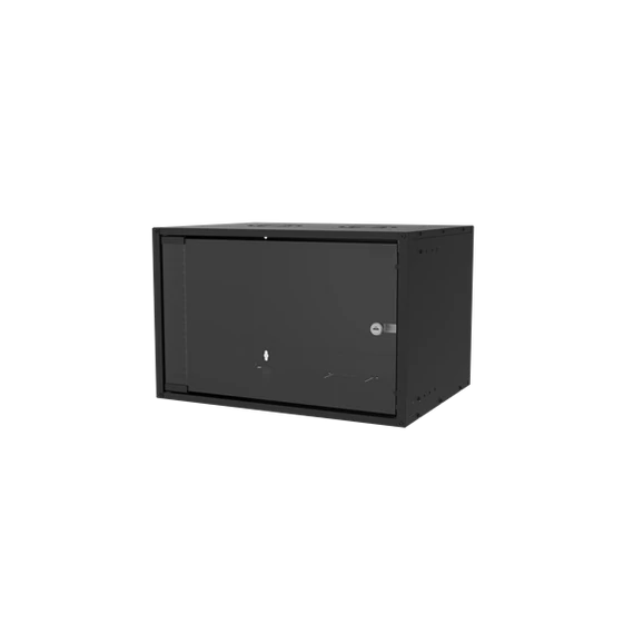 S-Link Rackszekrény - 7U 19" fali kivitel (400x530x400mm, ablakos, Flatpack, Fekete)