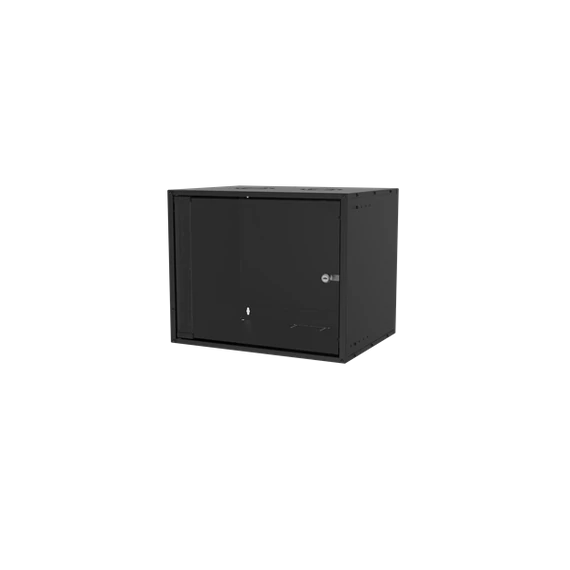 S-Link Rackszekrény - 9U 19" fali kivitel (450x530x400mm, ablakos, Flatpack, Fekete)