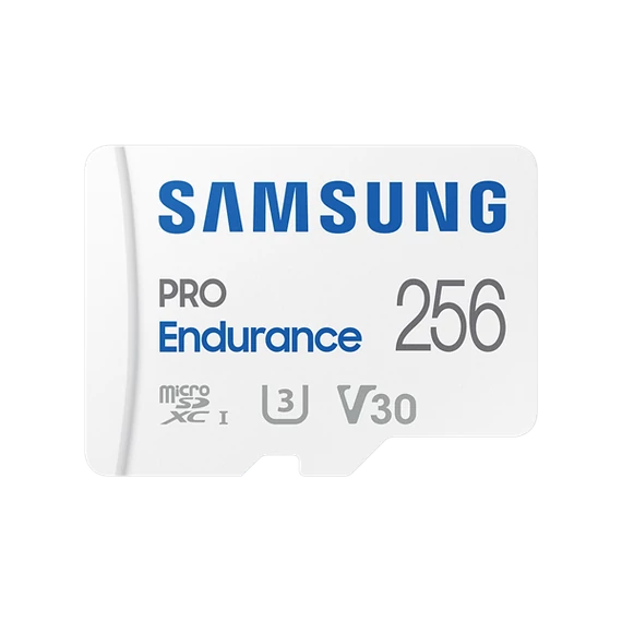 SAMSUNG Memóriakártya, PRO Endurance microSD kártya 256GB, CLASS 10, UHS-I (SDR104), + SD Adapter, R100/W40