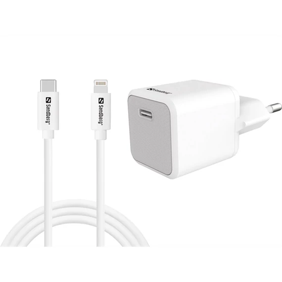 SANDBERG Hálózati töltő, USB-C AC Charger 20W + Lightning 1m