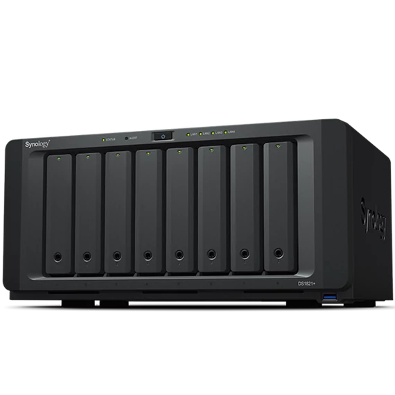 SYNOLOGY NAS 8 fiókos DS1821+ AMD Ryzen V1500B 4x2,2GHz, 4GB DDR4, 4x1GbE, 2xeSATA