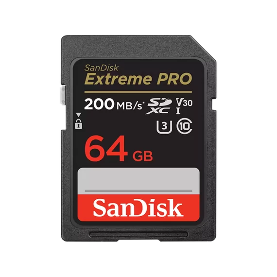 Sandisk SD kártya - 64GB SDXC Extreme Pro (200/90 MB/s Class 10 UHS-I, A1 V30)