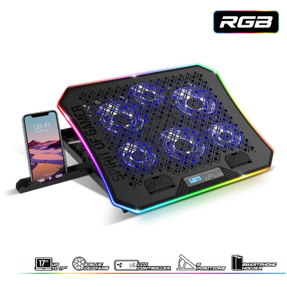 Spirit of Gamer Notebook Hűtőpad 17"-ig - AIRBLADE 1200 RGB (18dB; max. 79 m3/h; 3x11cm+3x70cm, RGB LED, 2xUSB2.0)