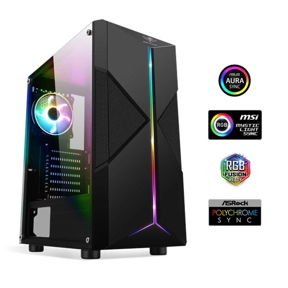 Spirit of Gamer Számítógépház - CLONE 3 Black (fekete, ablakos, 2x12cm ventilátor, alsó táp,  ATX, 1xUSB3.0, 2xUSB2.0)