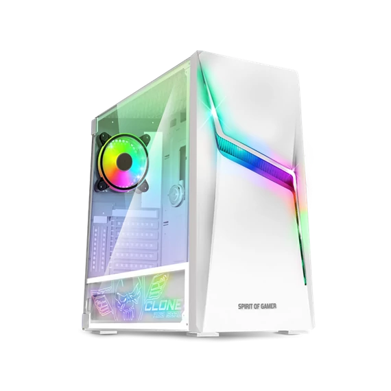 Spirit of Gamer Számítógépház - CLONE 4 White (fekete, ablakos, 2x12cm ventilátor, alsó táp,  ATX, 1xUSB3.0, 2xUSB2.0)