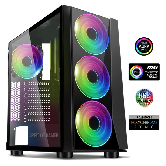 Spirit of Gamer Számítógépház - GHOST III RGB (fekete, ablakos, 4x12cm ventilátor, ATX, mATX, 2xUSB3.0, 1xUSB2.0)
