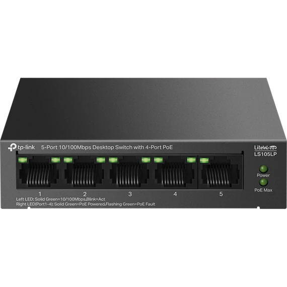 TP-LINK Switch 5x100Mbps (4xPOE) Fémházas Asztali, LS105LP