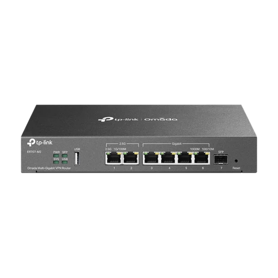 TP-LINK Vezetékes VPN Router 1xWAN(2.5G) +1xWAN/LAN(2.5G) +1xSFP + 4xLAN(1000Mbps) + 1xUSB, ER707-M2