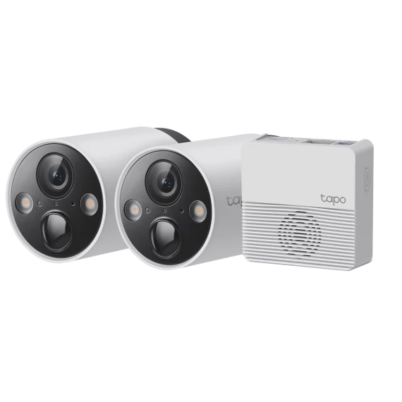TP-link IP wifi Cső kamera - Tapo C420S2 KIT (2 kamera + hub; Akku; 4MP, 3mm, IP65, H264, IR15m, SD, mikrofon, hangsz)