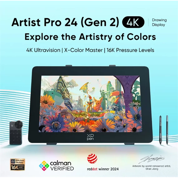 XP-PEN Grafikus kijelző - Artist 24 Pro (Gen 2) 4K (23,8", IPS, 16:9, 3840x2160, 5080 LPI, PS 16k, 220 RPS, ACK05)