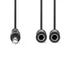 Nedis CCAGB23110BK02 sztereo audio kábel, 6,35 mm sztereo jack dugó - 2x 6,35 mm jack aljzat, 0,20m